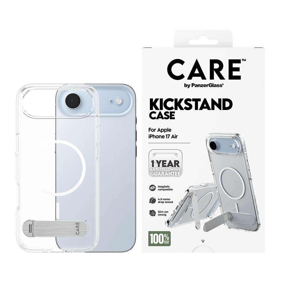 CARE by PanzerGlass iPhone Air Feature Kickstand Case - MagSafe Compatible - Transparent / Silver