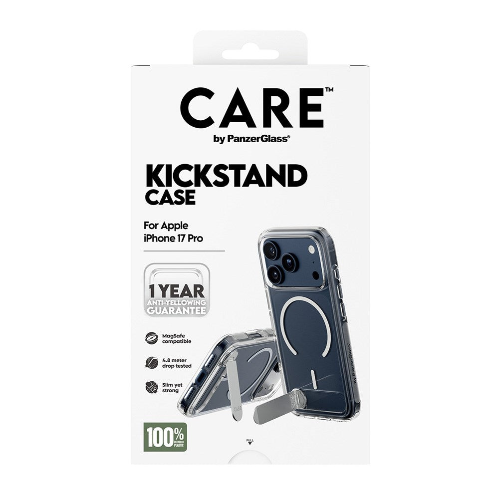 CARE by PanzerGlass iPhone 17 Pro Feature Kickstand Case - MagSafe Compatible - Transparent / Silver