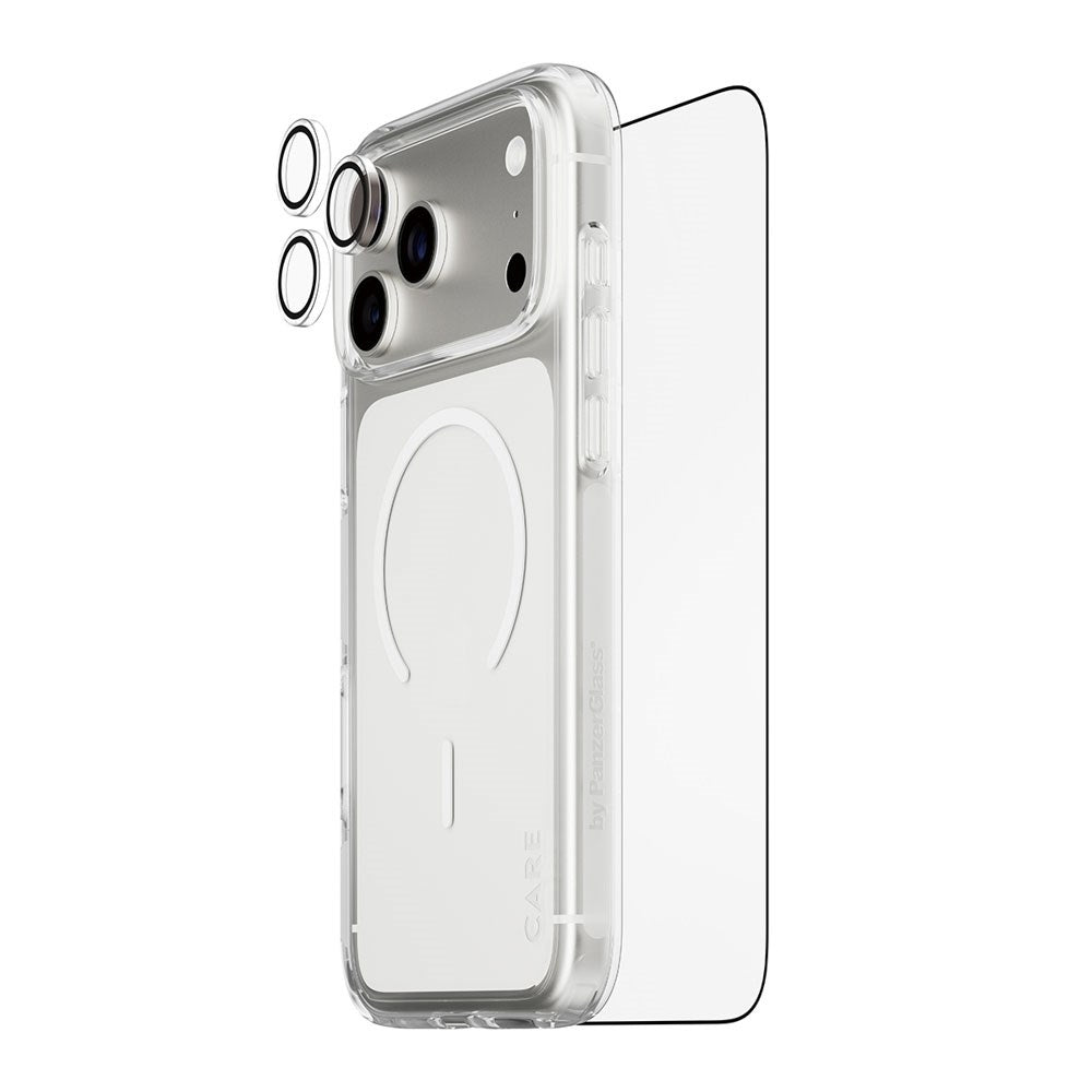 iPhone 18 Pro Max CARE By PanzerGlass 3-i-1 FLAGSHIP Bundle - Screen Protector (UWF) / Case / Camera Protection - Transparent