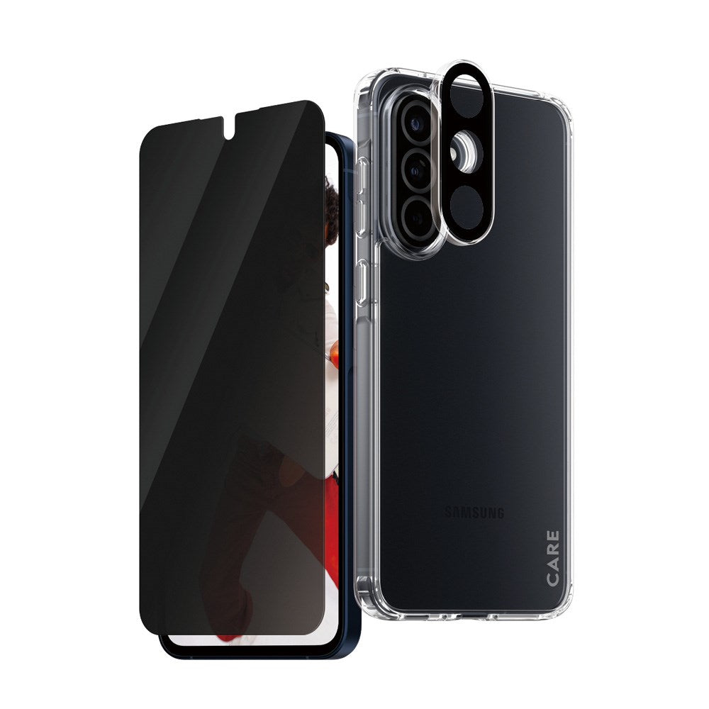 CARE by PanzerGlass Samsung Galaxy A56 (5G) 3-i-1 FLAGSHIP Bundle - Case / Privacy Screen Protector (UWF) / Camera Protection - Transparent / Black