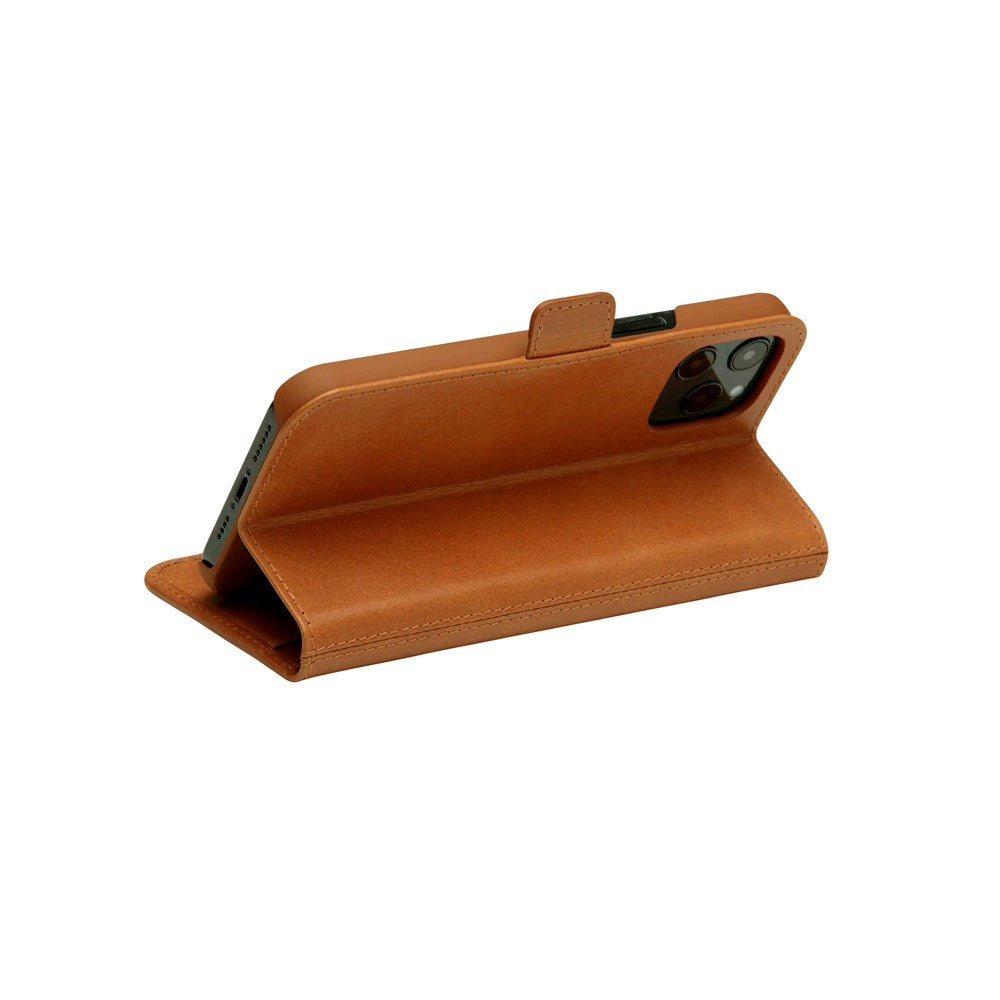 iPhone 12 Pro Max dbramante1928 Copenhagen Slim Genuine Leather Flip Case with Wallet - Tan