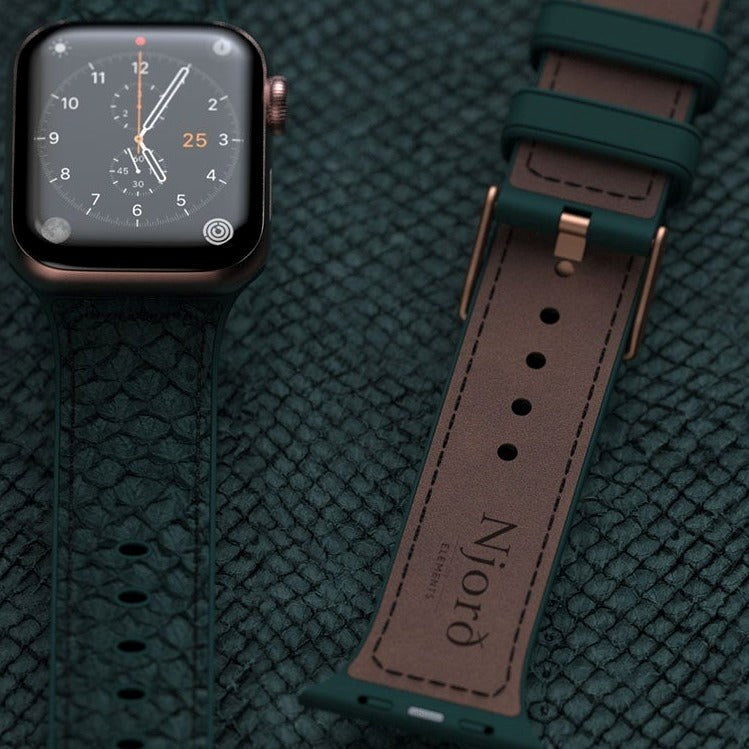 Apple Watch (42-45mm) Njord byELEMENTS Salmon Series Leather Strap - Earth/Green