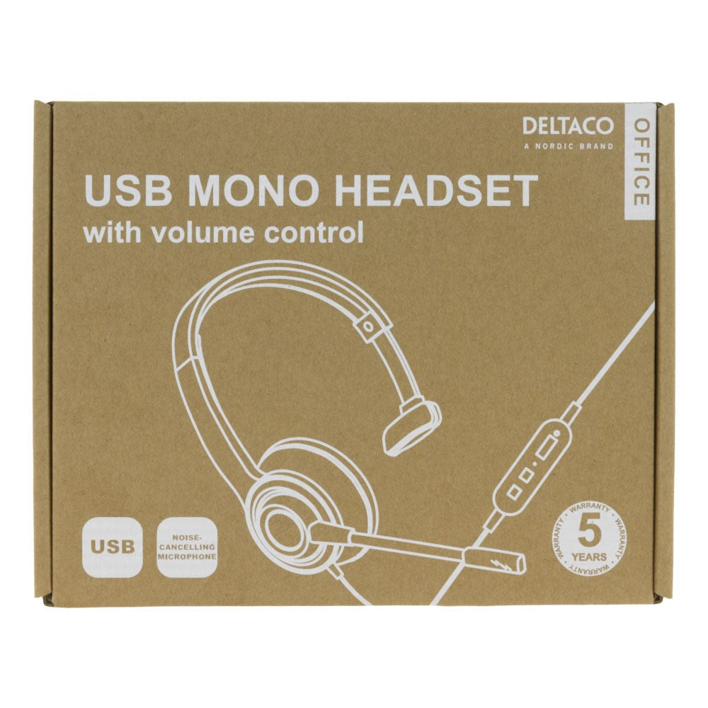 Deltaco Mono Headset with Cable - Black