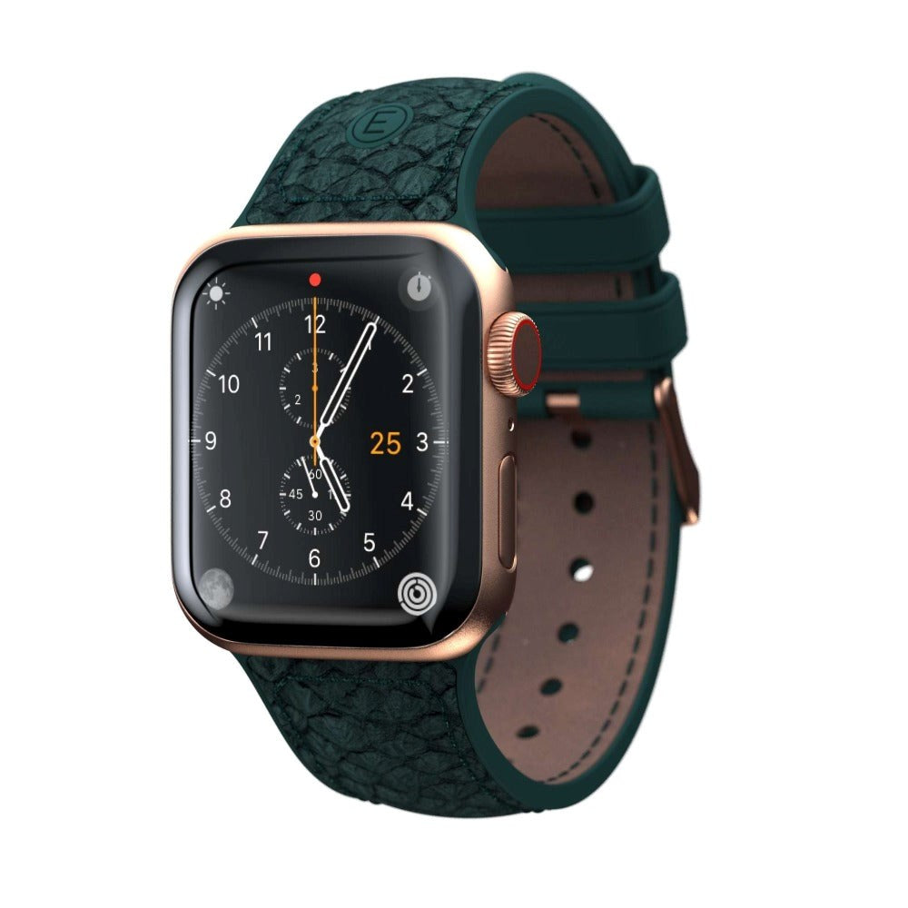 Apple Watch (42-45mm) Njord byELEMENTS Salmon Series Leather Strap - Earth/Green