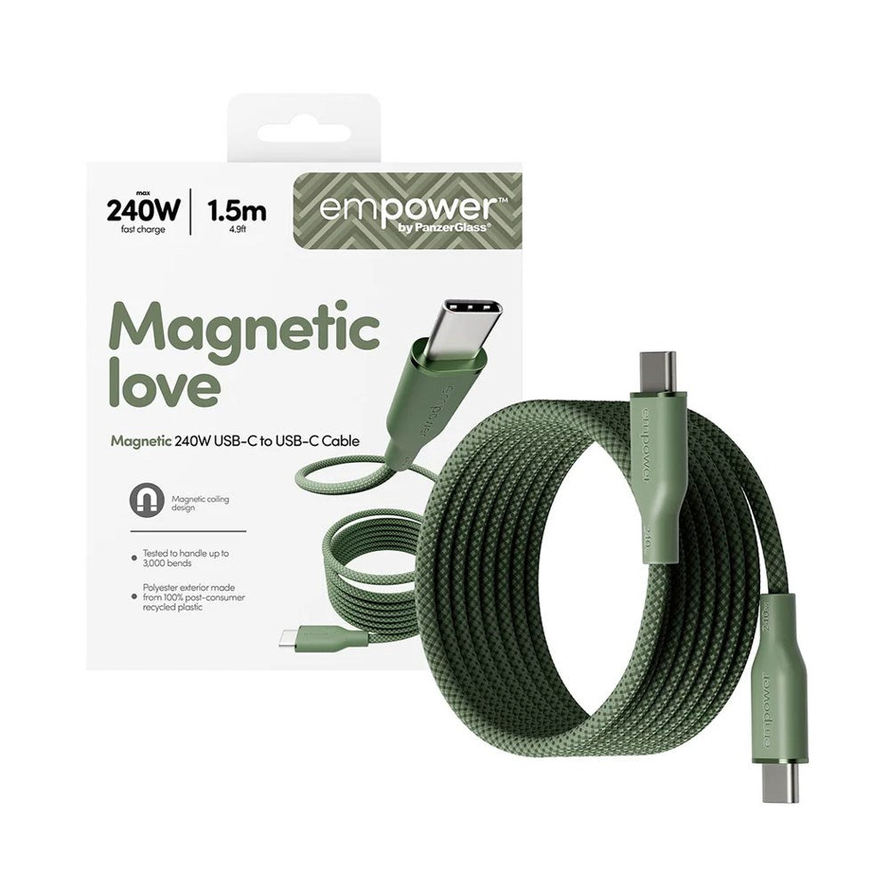empower by PanzerGlass Magnetic 240W USB-C to USB-C Cable – 1.5m – Sage