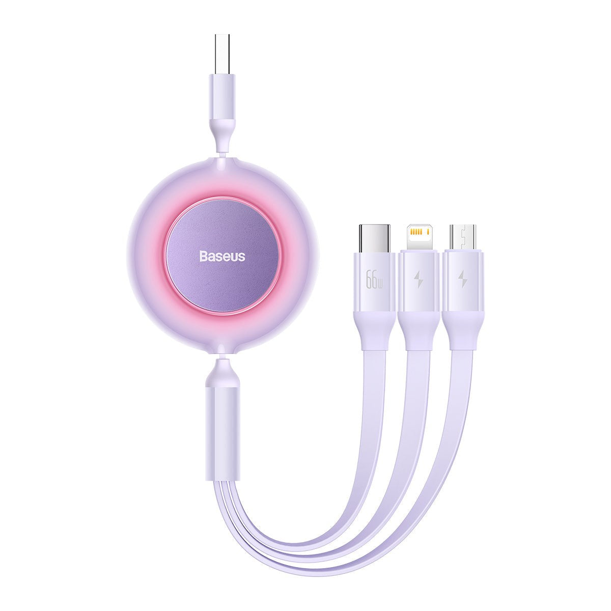 Baseus Bright Mirror USB-A to USB-C, Micro USB & Lightning Cable - 66W - 1.1m. - Purple