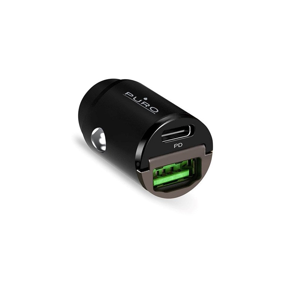 Puro PD 30W Mini Car Charger with USB-A and USB-C - Black