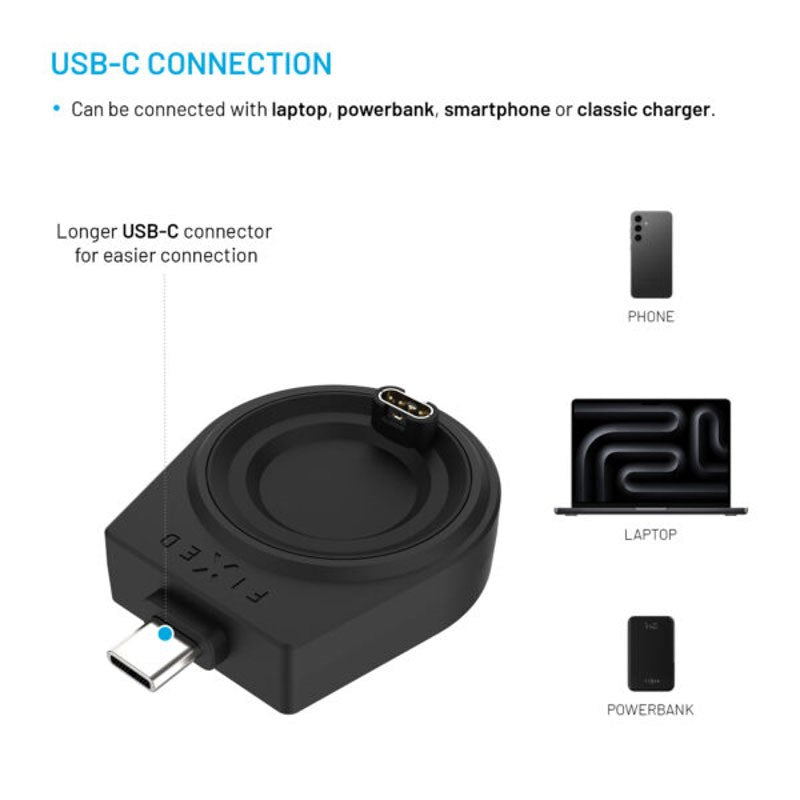 Fixed Wireless USB-C Charger for Garmin Smartwatch – Black