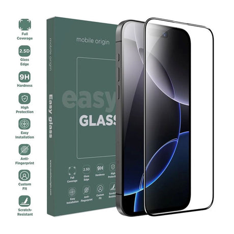 Mobile Origin EasyGlass Screen Protector - iPhone 16 Pro Max - Transparent/Black Edge