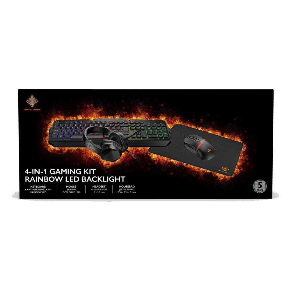 Deltaco 4-in-1 Gaming Set with Headset / Keyboard / Mouse / Mouse Pad - Black