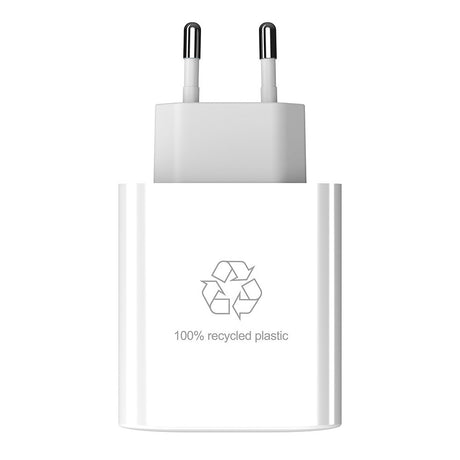 Upström Cirkulär PD 65W Recycled Plastic Wall Charger with USB-C & USB-A - White