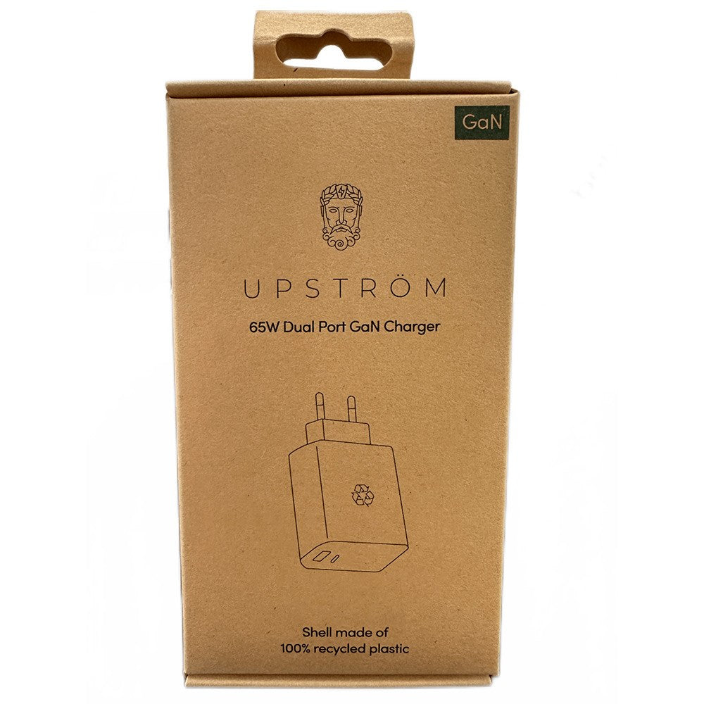 Upström Cirkulär PD 65W Recycled Plastic Wall Charger with USB-C & USB-A - White