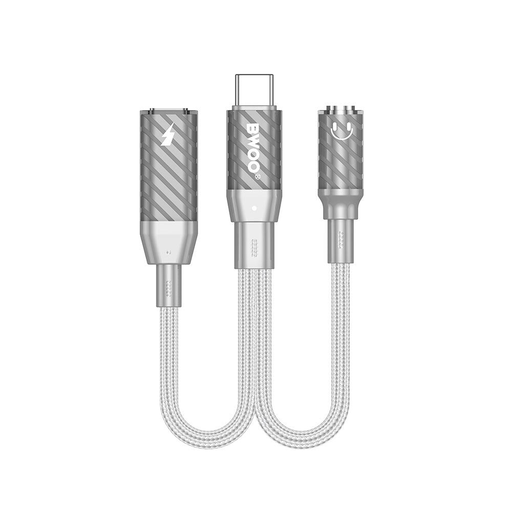 BWOO 2-in-1 USB-C to USB-C / Mini Jack Adapter - Grey