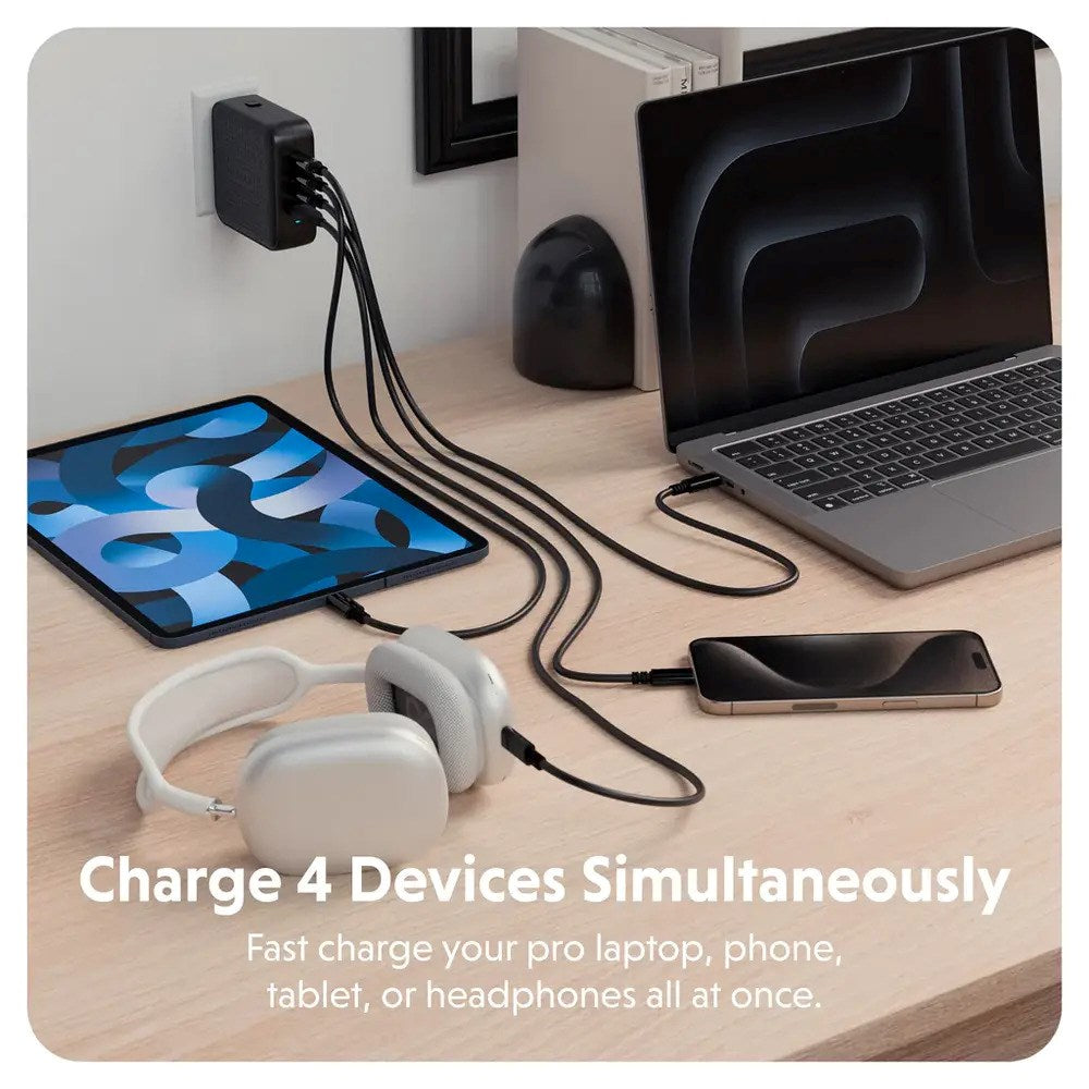 Targus HyperJuice 70W Travel Charger w. 1x USB-A & 2x USB-C - incl. 4x Plug Adapters - Black