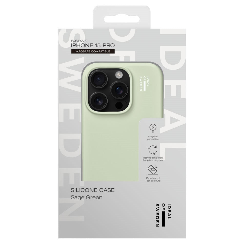 iPhone 15 Pro iDeal Of Sweden Silicone Case - MagSafe Compatible - Sage Green