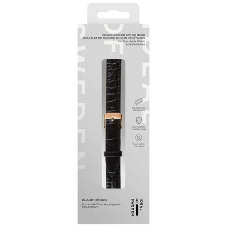 Apple Watch (42/44/SE/45/46/49mm) Vegan Leather Watch Strap - Black Croco