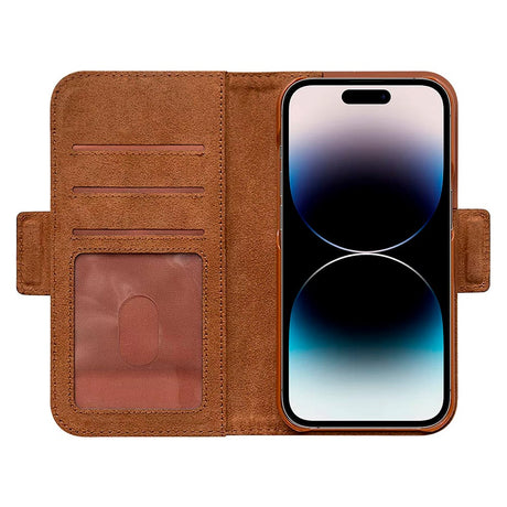 iPhone 14 Key Nordfjord Slim Magnet Wallet PU Leather Flip Case - Brown