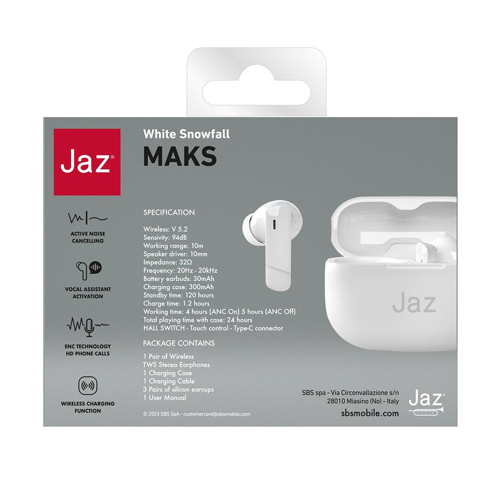 Jaz Max True Wireless In-Ear Bluetooth Headphones - White