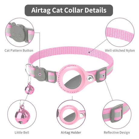 Lippa Collar with AirTag Faux Leather Case - 22-32 cm - Pink