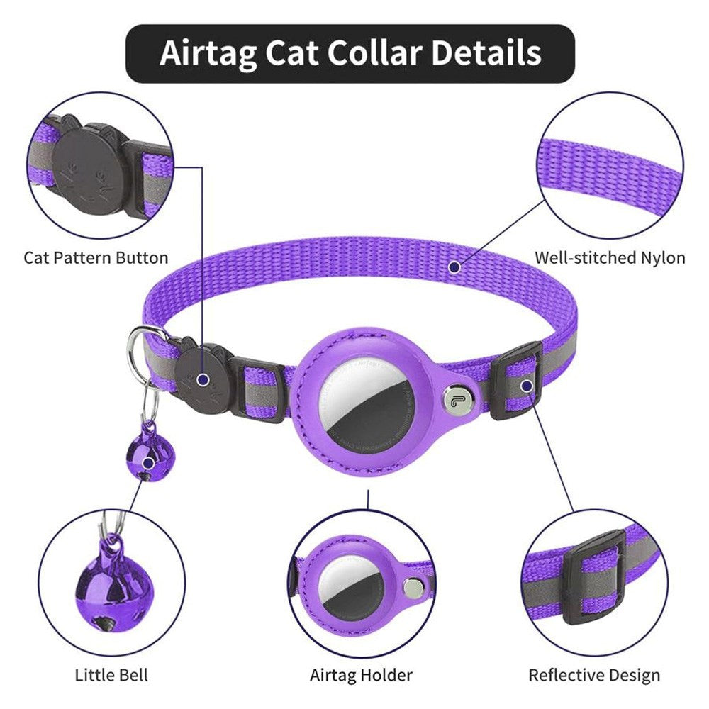 Lippa Collar with AirTag Faux Leather Case - 22-32 cm - Purple