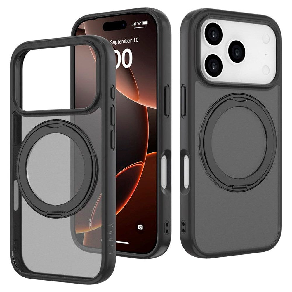 iPhone 17 Pro Lippa Hybrid Plastic Case with 360 Rotating Kickstand - MagSafe Compatible - Matte / Black