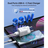 Lippa GaN Wall Charger 33W w. USB-C PD & USB-A QC - White