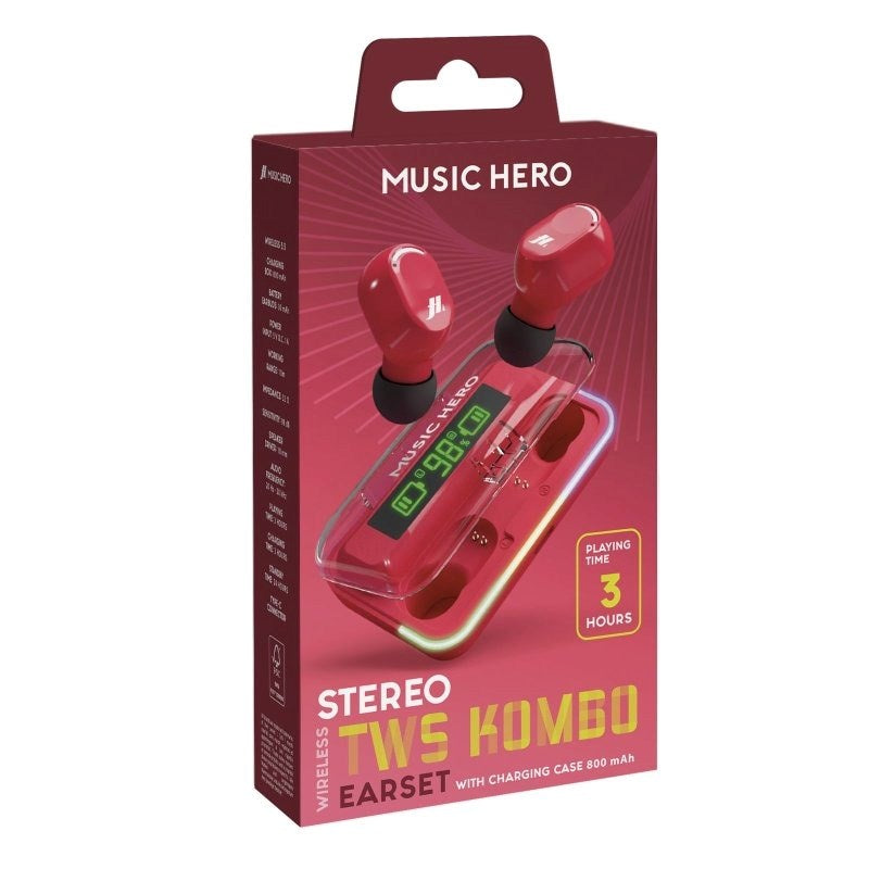 Music Hero True Wireless In-Ear Headphones - Red