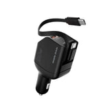 4-in-1 Car Charger 90W Mobile Origin with USB-C + USB-A and 2x Retractable USB-C Cable – Black