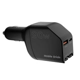 4-in-1 Car Charger 90W Mobile Origin with USB-C + USB-A and 2x Retractable USB-C Cable – Black
