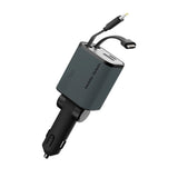 4-in-1 Car Charger Mobile Origin 50W with USB-C and USB-A Ports and Retractable USB-C and Lightning Cable - Grey