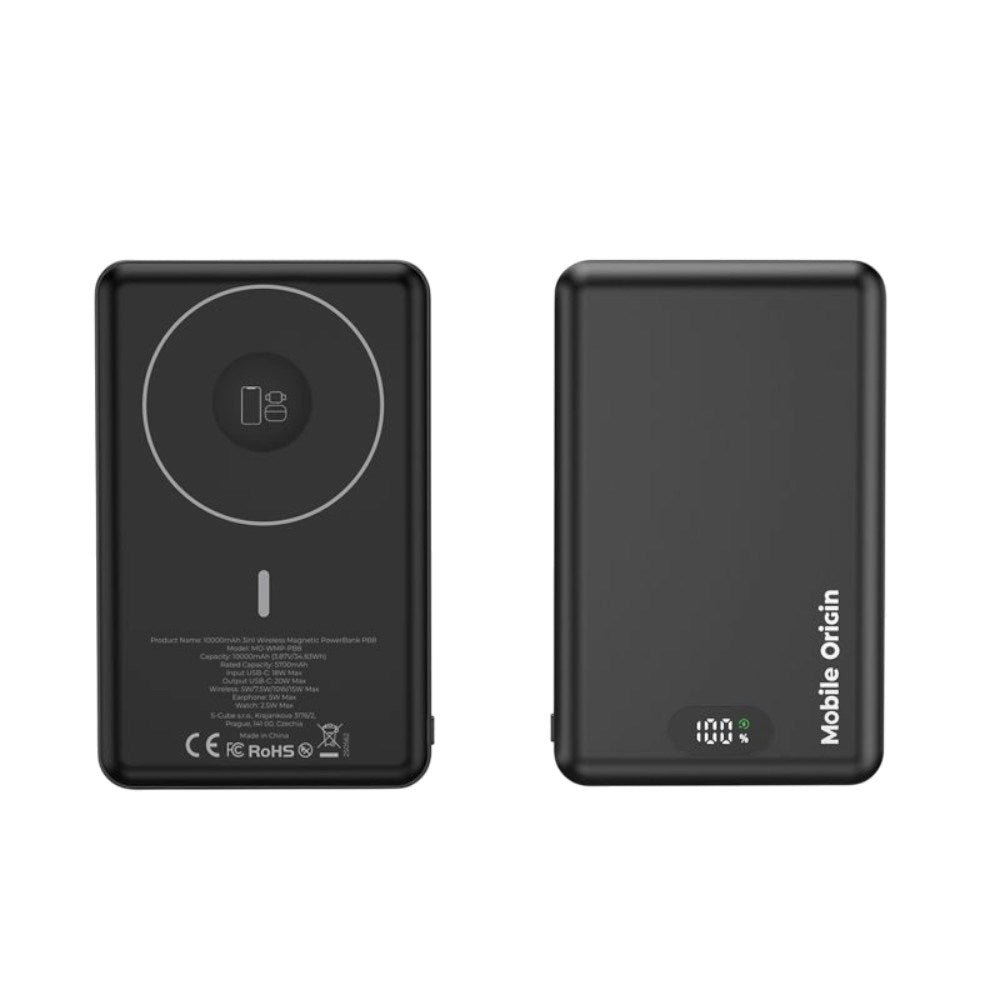 3-in-1 Power Bank 10000mAh Mobile Origin w. Wireless Charging – MagSafe Compatible – Black