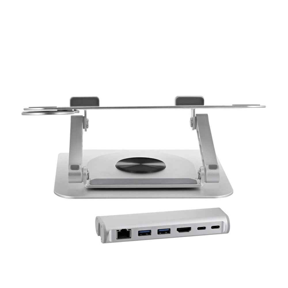 T'NB Rotatable Laptop Stand with MagSafe Phone Holder & Detachable 6-in-1 Hub - Silver