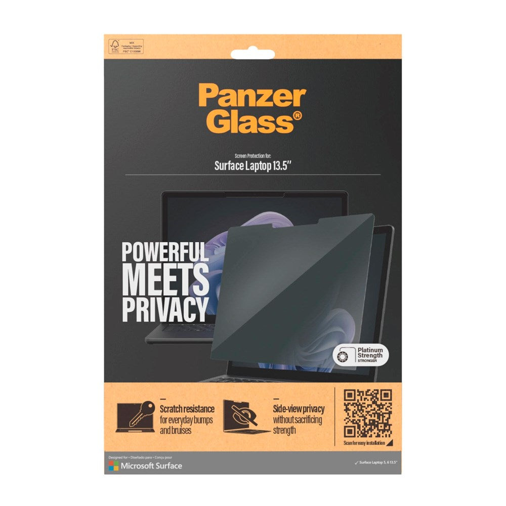 PanzerGlass Microsoft Surface Laptop 13.5" Tempered Screen Protector Glass - Privacy Function - Transparent/Black