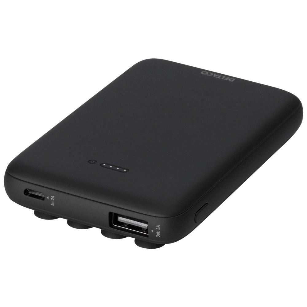 Deltaco 10W Powerbank with suction cups 5.000 mAh with 1 x USB-A / 1 x Qi wireless charger - Black