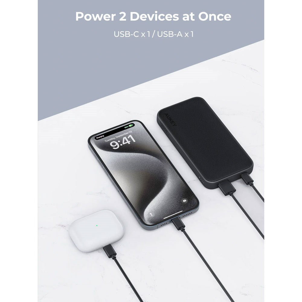 Aukey Sprint 10,000mAh Powerbank with 15W & 1 x USB-C & 1 x USB-A - Dark Grey