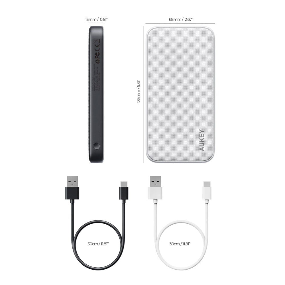 Aukey Sprint 10,000mAh Powerbank with 15W & 1 x USB-C & 1 x USB-A - Dark Grey
