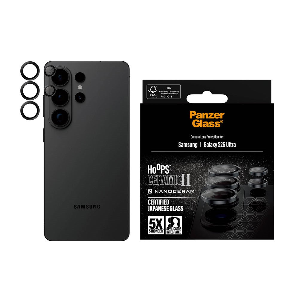 Samsung Galaxy S26 Ultra PanzerGlass Ceramic Hoops Camera Lens Protection with Installation Frame - Black