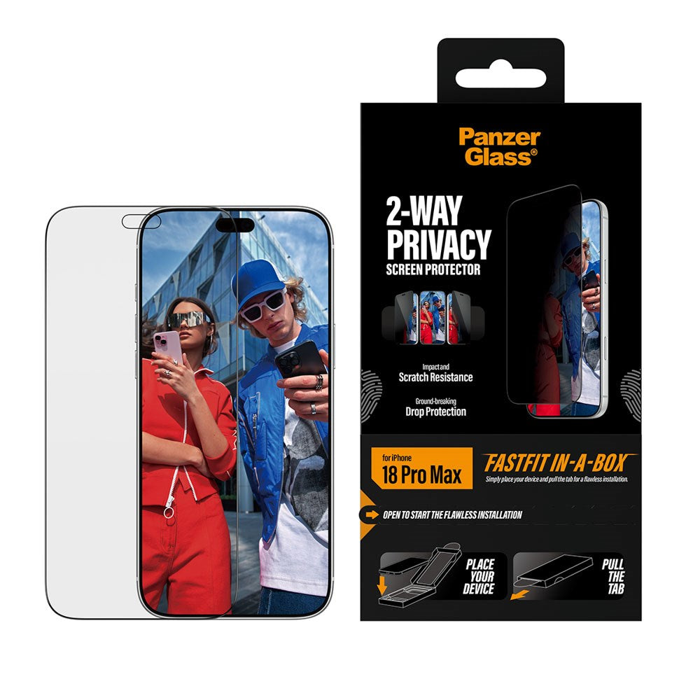 iPhone 18 Pro Max PanzerGlass Screen Protector Glass - Ultra Wide Fit with EasyAligner - Privacy - Transparent
