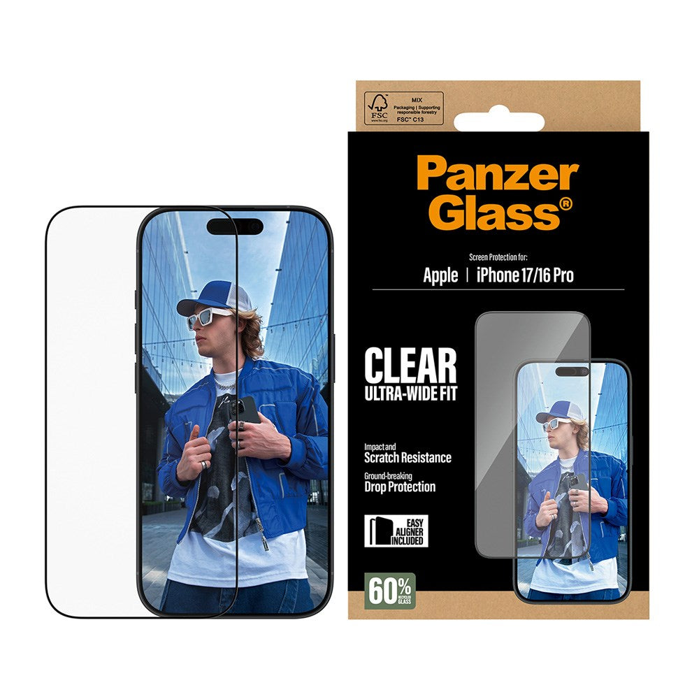 PanzerGlass iPhone 17 / 16 Pro Screen Protector Glass with EasyAligner - Ultra Wide Fit - Transparent