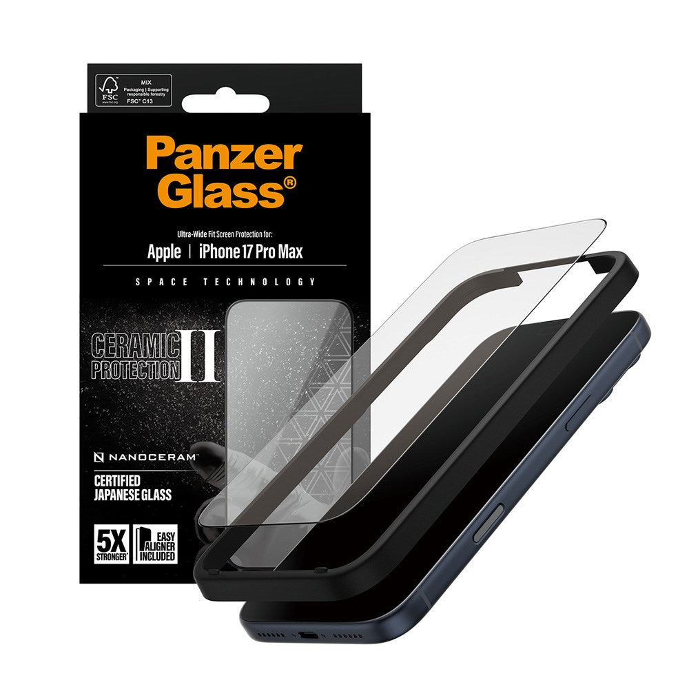 PanzerGlass iPhone 17 Pro Max Ceramic Screen Protection with EasyAligner - Ultra Wide Fit - Transparent