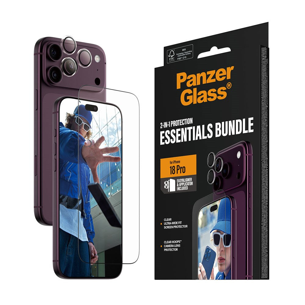 iPhone 18 Pro Max PanzerGlass Essentials 2-in-1 Bundle with EasyAligner / Screen Protection (UWF) / Hoops Camera Protection - Transparent