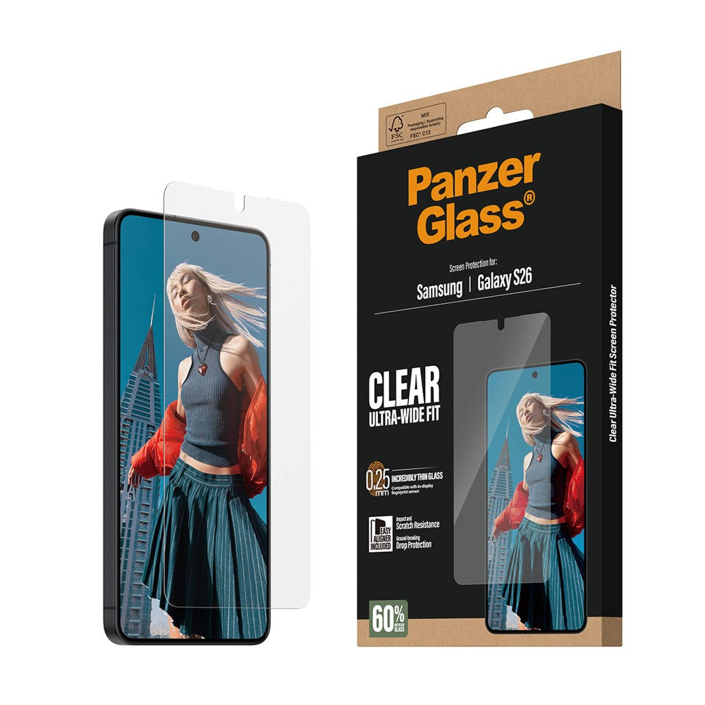 Samsung Galaxy S26 PanzerGlass Screen Protector Glass with EasyAligner - Ultra Wide Fit - Transparent