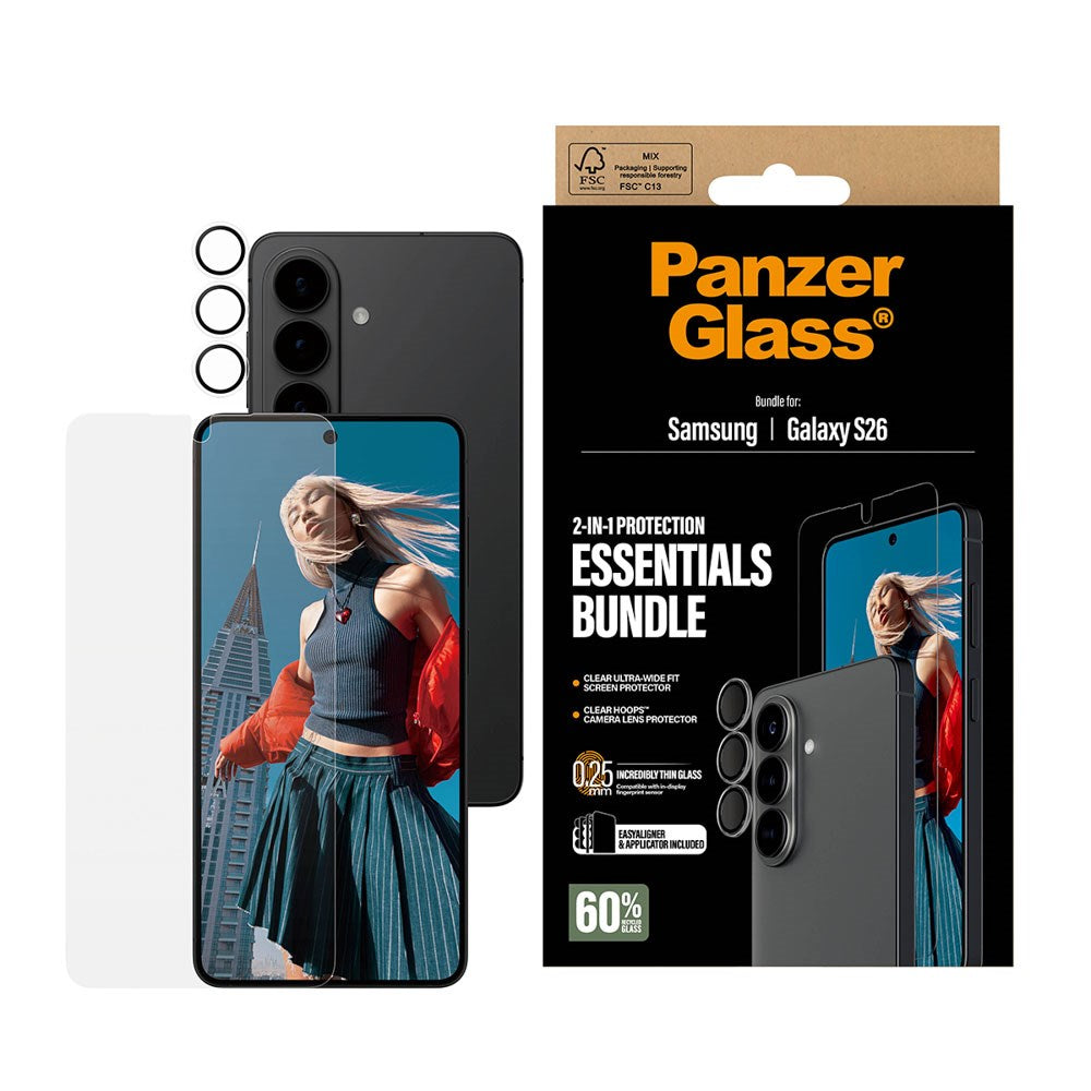 Samsung Galaxy S26 PanzerGlass Hoops 2-in-1 Bundle with EasyAligner / Screen Protection (UWF) / Hoops Camera Protection - Transparent