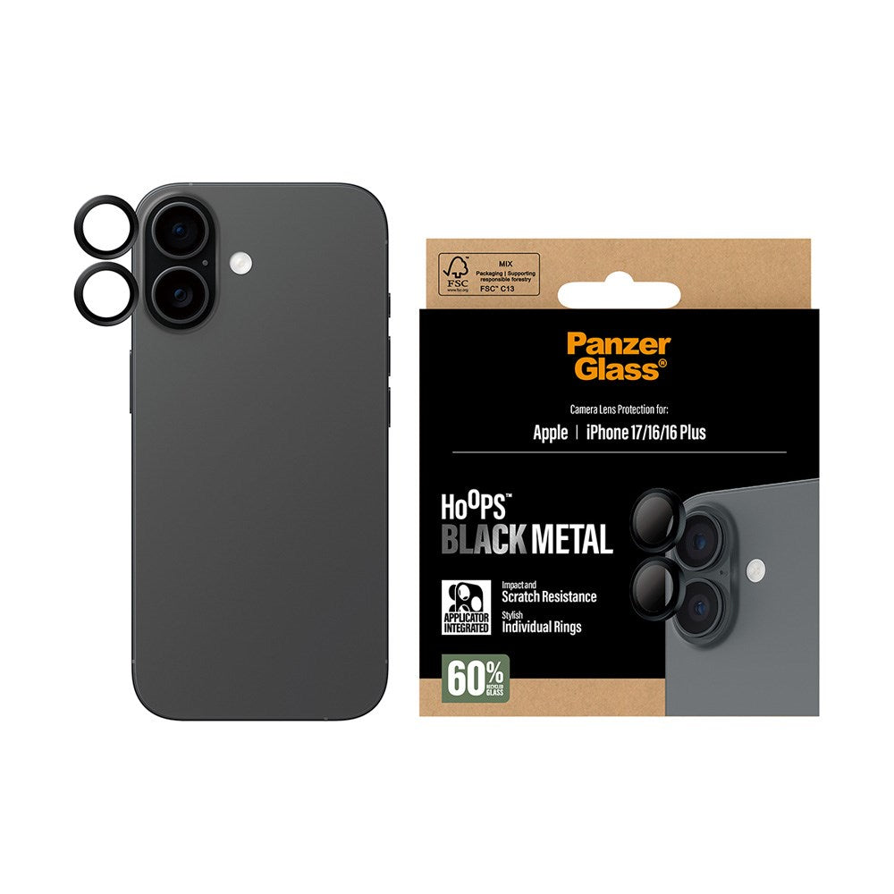 PanzerGlass iPhone 17 / 16 / 16 Plus Hoops Camera Lens Protection with Installation Frame - Black
