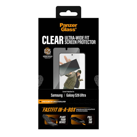 Samsung Galaxy S26 Ultra PanzerGlass Screen Protector Glass with FastFit In-A-Box - Ultra Wide Fit - Transparent