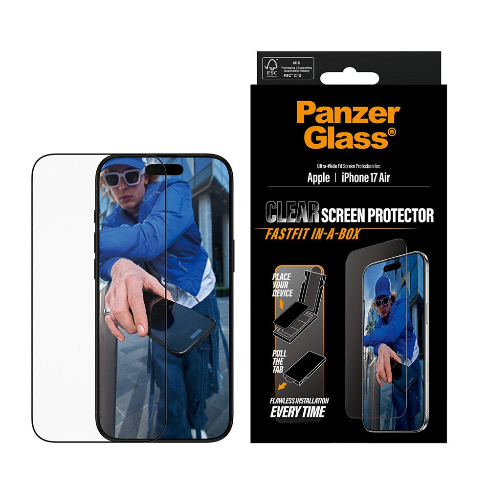 PanzerGlass iPhone Air Screen Protector Glass with FastFit In-A-Box - Ultra Wide Fit - Transparent