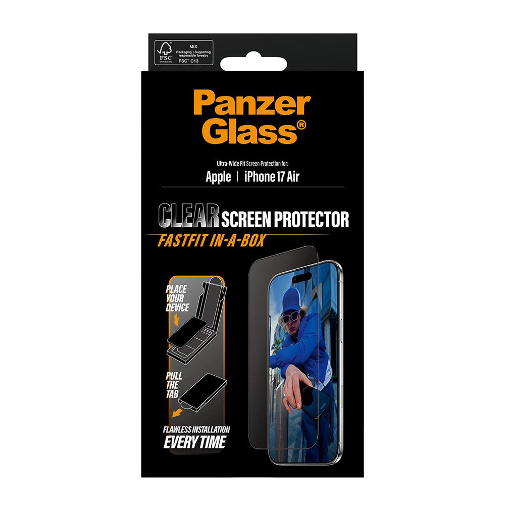 PanzerGlass iPhone Air Screen Protector Glass with FastFit In-A-Box - Ultra Wide Fit - Transparent