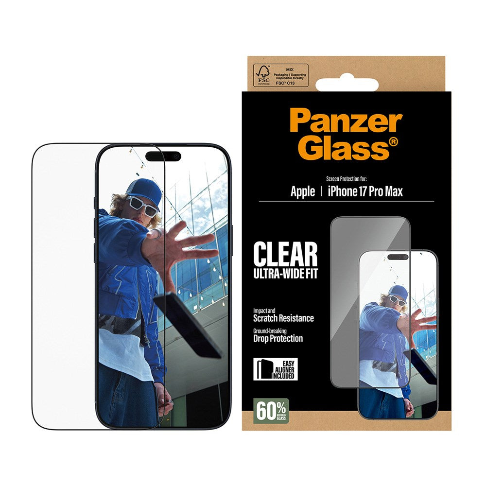 PanzerGlass iPhone 17 Pro Max Screen Protector Glass with EasyAligner - Ultra Wide Fit - Transparent
