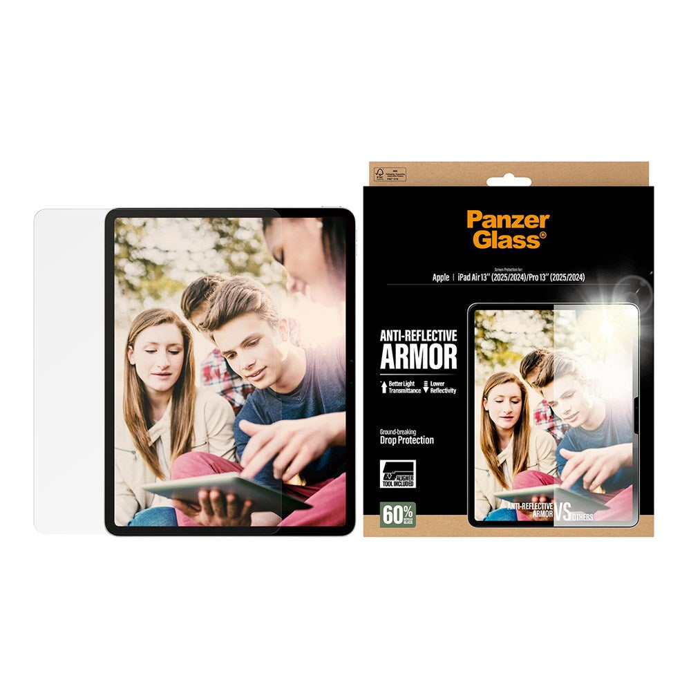 PanzerGlass iPad Air 13" (2025 / 2024) / Pro 13" (2025 / 2024) Ultra-Wide Fit Anti-Reflective Armor Screen Protector Glass with Installation Frame - Transparent