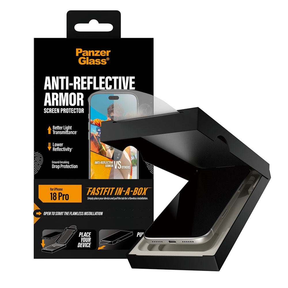 iPhone 18 Pro PanzerGlass Screen Protector with FastFit In-A-Box - Anti-Reflective - Transparent